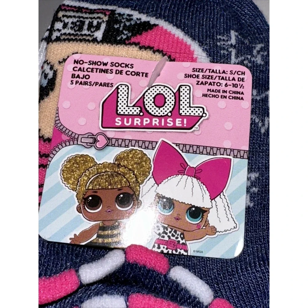 LOL Surprise Girls No-Show Socks 5 Pair Pack Navy Purple Stars Size S 6-10.5‎